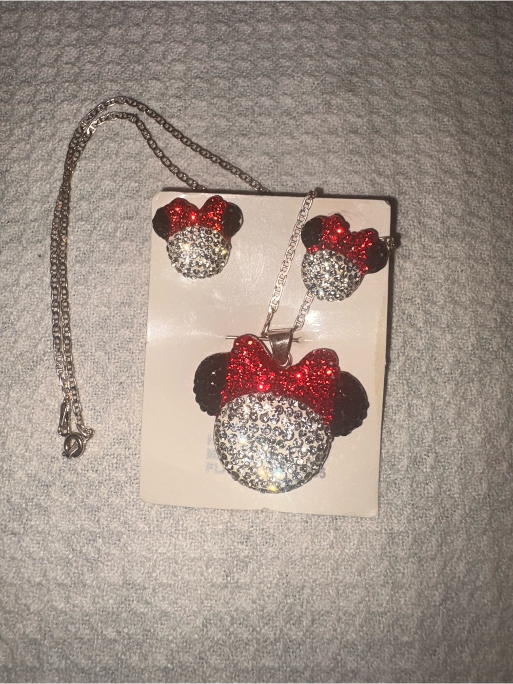 Disney Minnie Mouse .925 Sterling Silver Crystal Jewelry Set - NWT